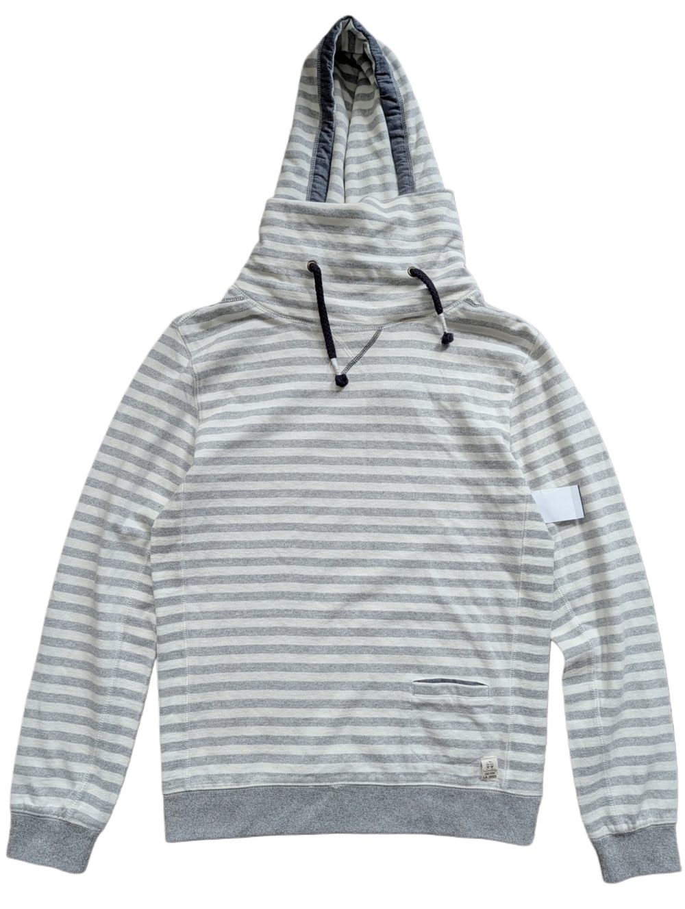 Third & Army Mens Off White Gray Allman Striped Pullover Cowl Neck Hoodie NWT S